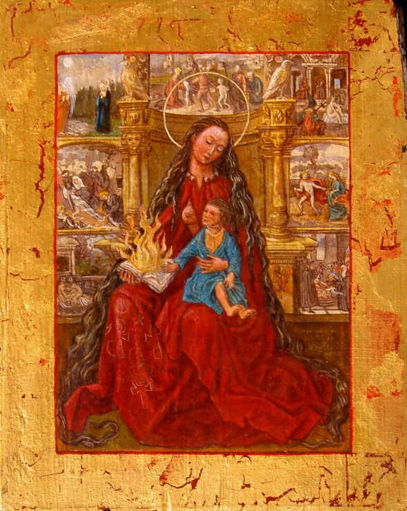 Maria-met-brandende-bijbel